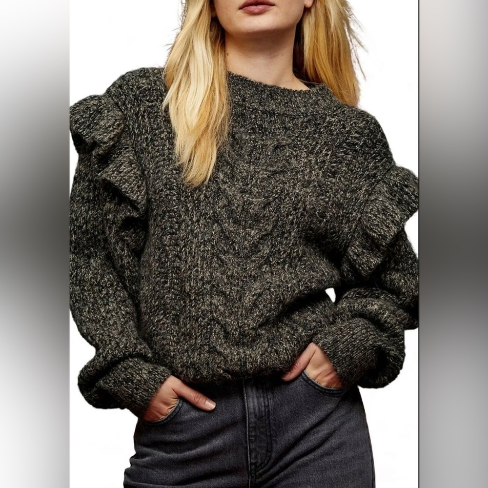 NWT TOPSHOP Frill Sleeve Cable Knit Ruffle Sweater Size Medium